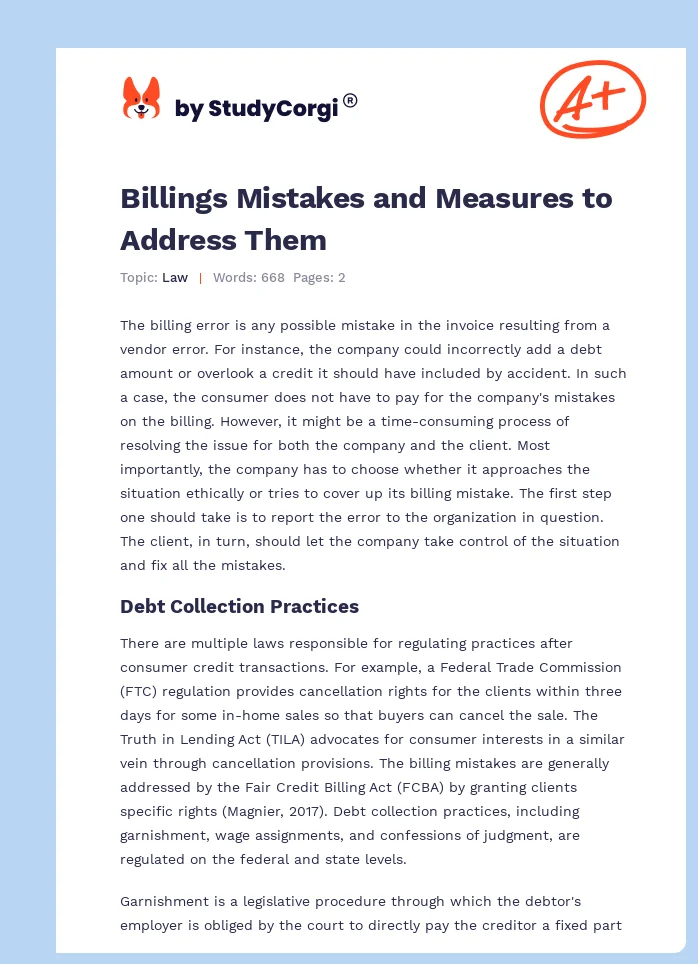 Billings Mistakes and Measures to Address Them. Page 1