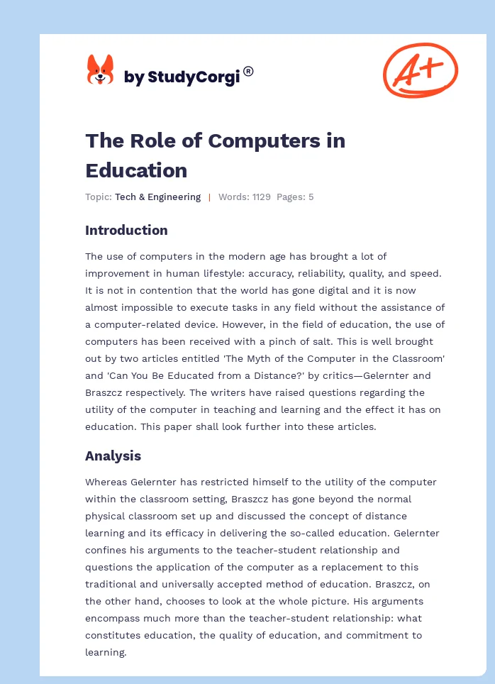 The Role of Computers in Education. Page 1