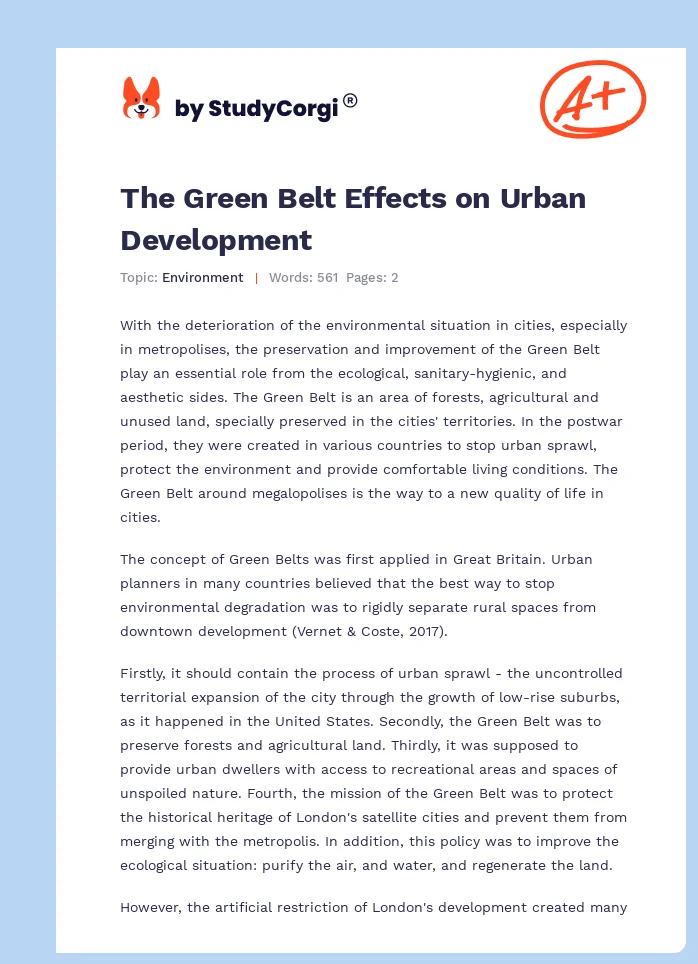 The Green Belt Effects on Urban Development. Page 1
