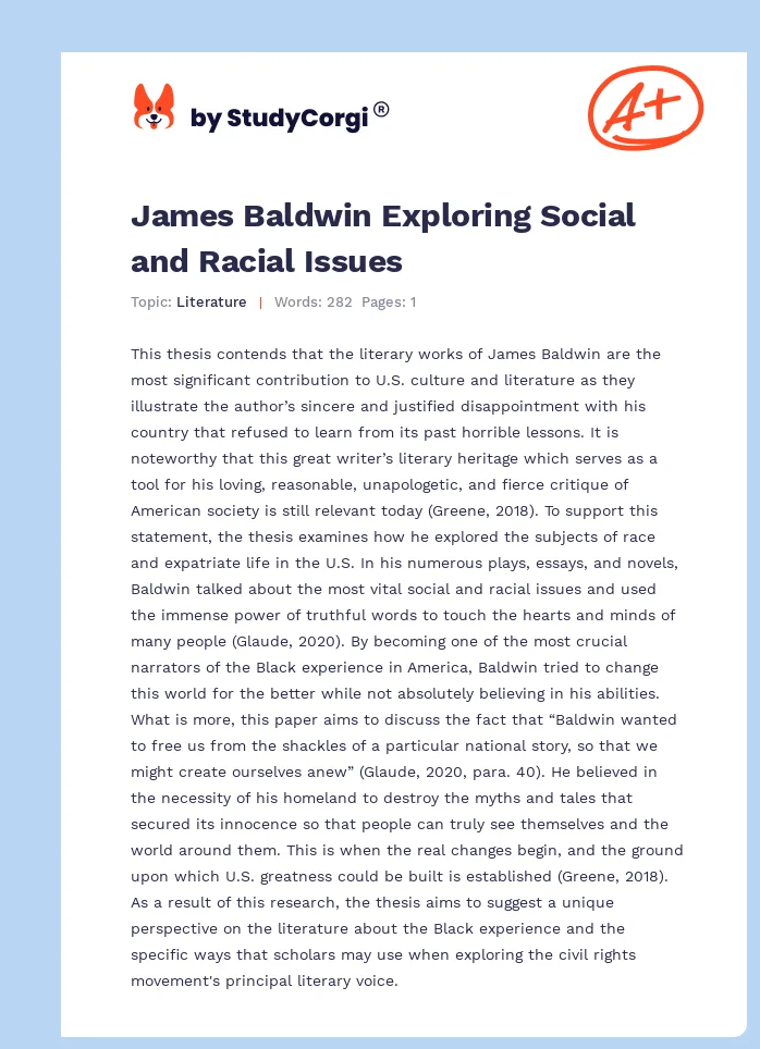 James Baldwin Exploring Social and Racial Issues. Page 1