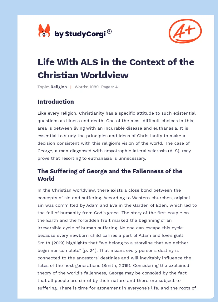 Life With ALS in the Context of the Christian Worldview. Page 1