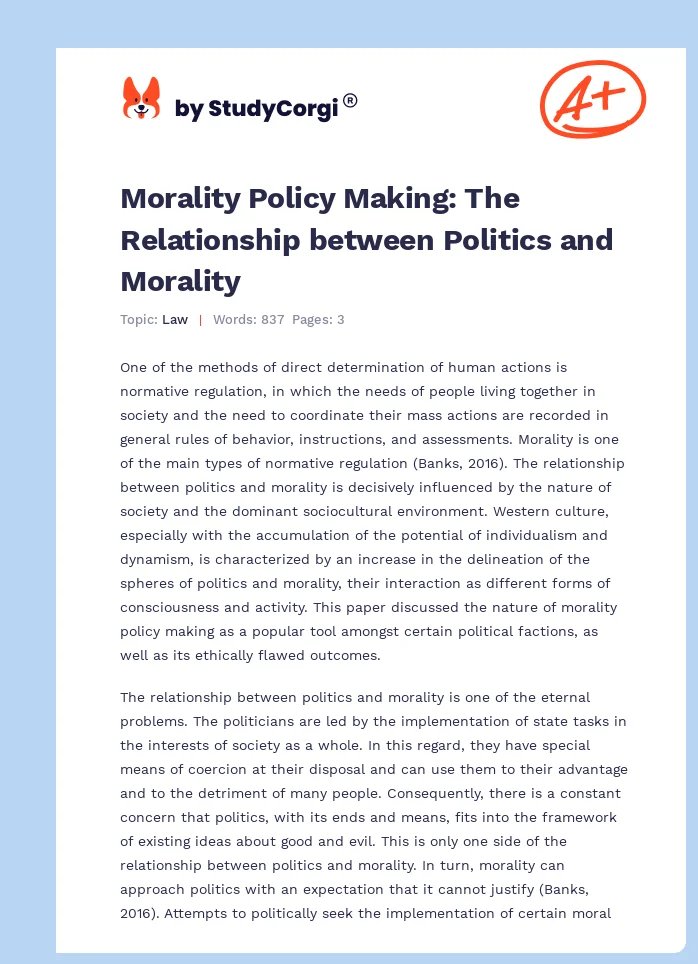Morality Policy Making: The Relationship between Politics and Morality. Page 1
