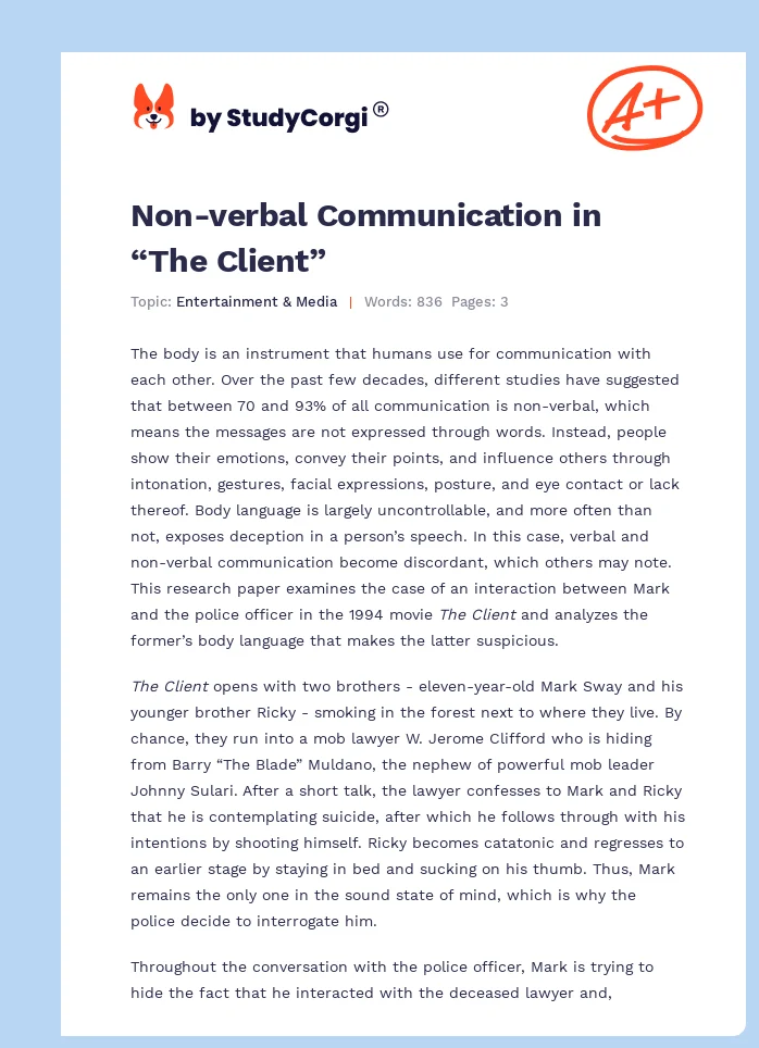 Non-verbal Communication in “The Client”. Page 1