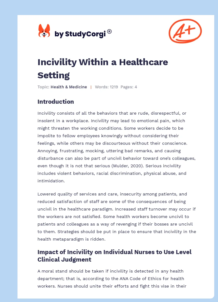 Incivility Within a Healthcare Setting. Page 1