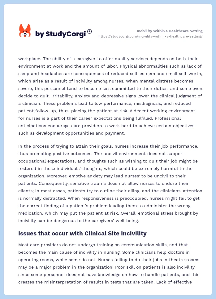 Incivility Within a Healthcare Setting. Page 2