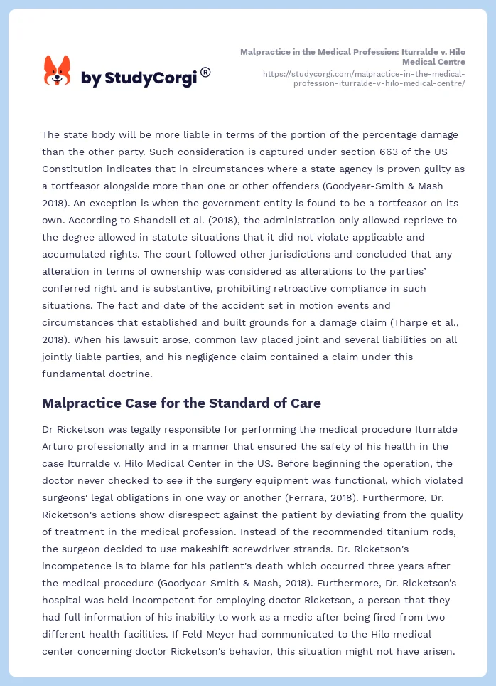 Malpractice in the Medical Profession: Iturralde v. Hilo Medical Centre. Page 2