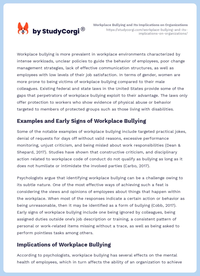 Workplace Bullying and Its Implications on Organizations. Page 2