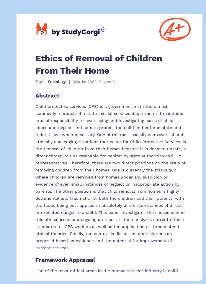 Ethics of Removal of Children From Their Home. Page 1