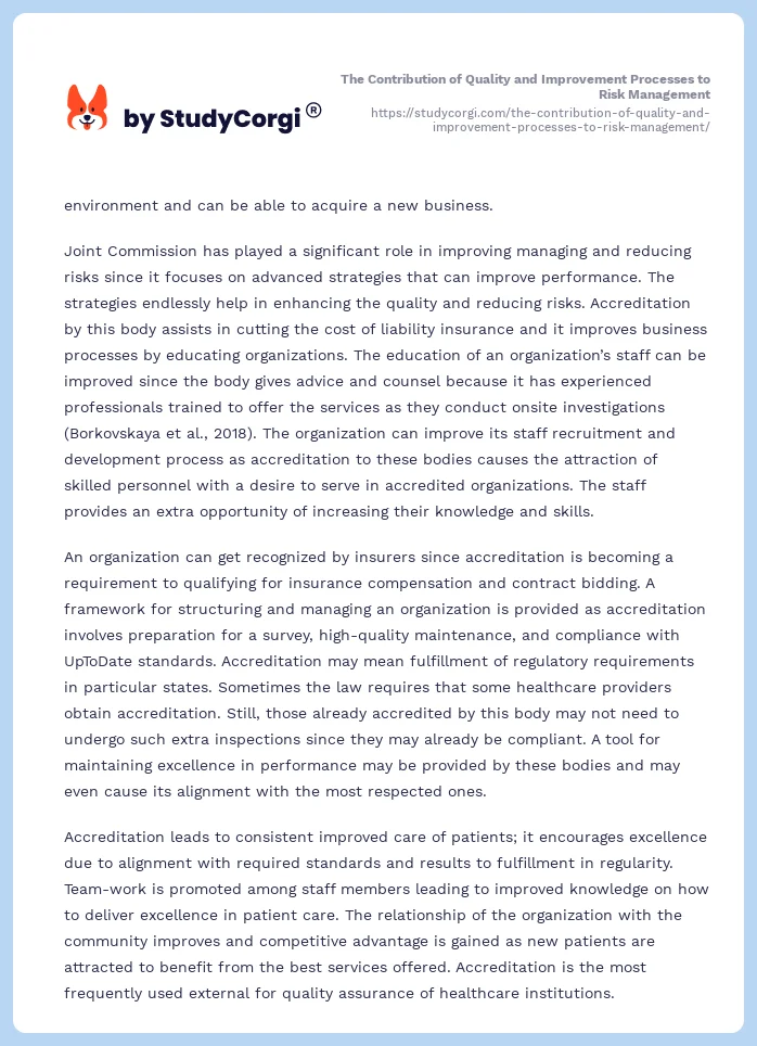 The Contribution of Quality and Improvement Processes to Risk Management. Page 2