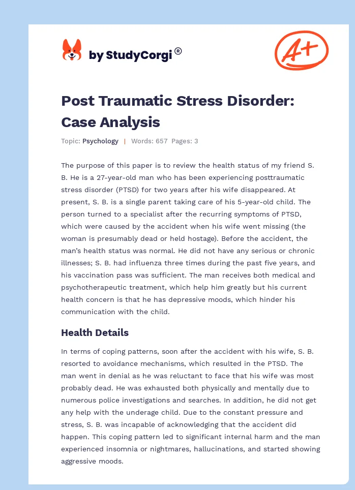 Post Traumatic Stress Disorder: Case Analysis. Page 1