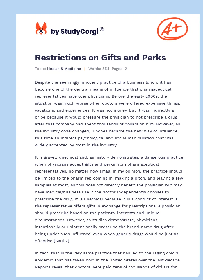 Restrictions on Gifts and Perks. Page 1
