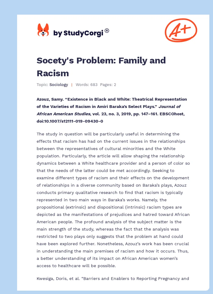 Socety's Problem: Family and Racism. Page 1