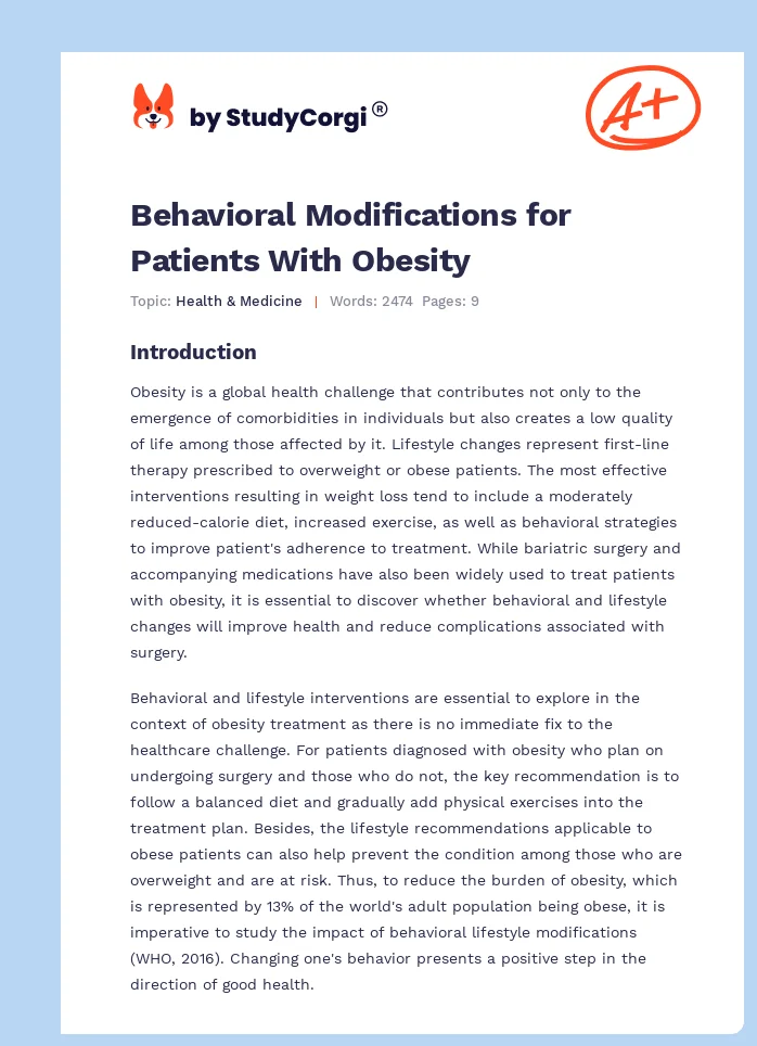 Behavioral Modifications for Patients With Obesity. Page 1