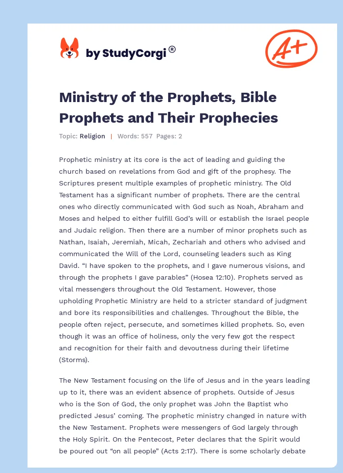 Ministry of the Prophets, Bible Prophets and Their Prophecies. Page 1