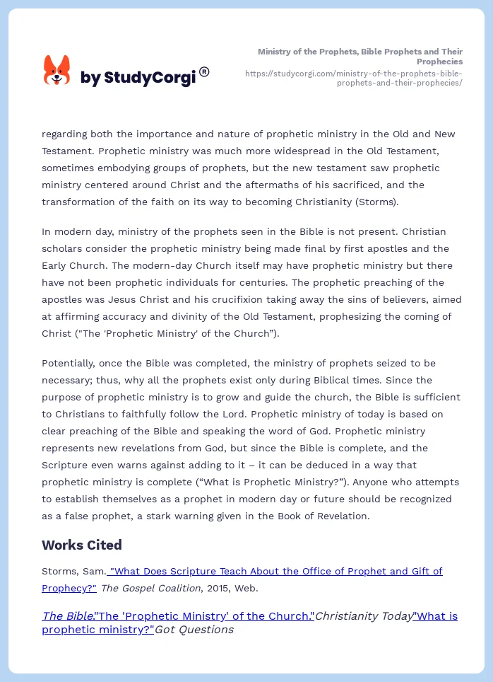Ministry of the Prophets, Bible Prophets and Their Prophecies. Page 2