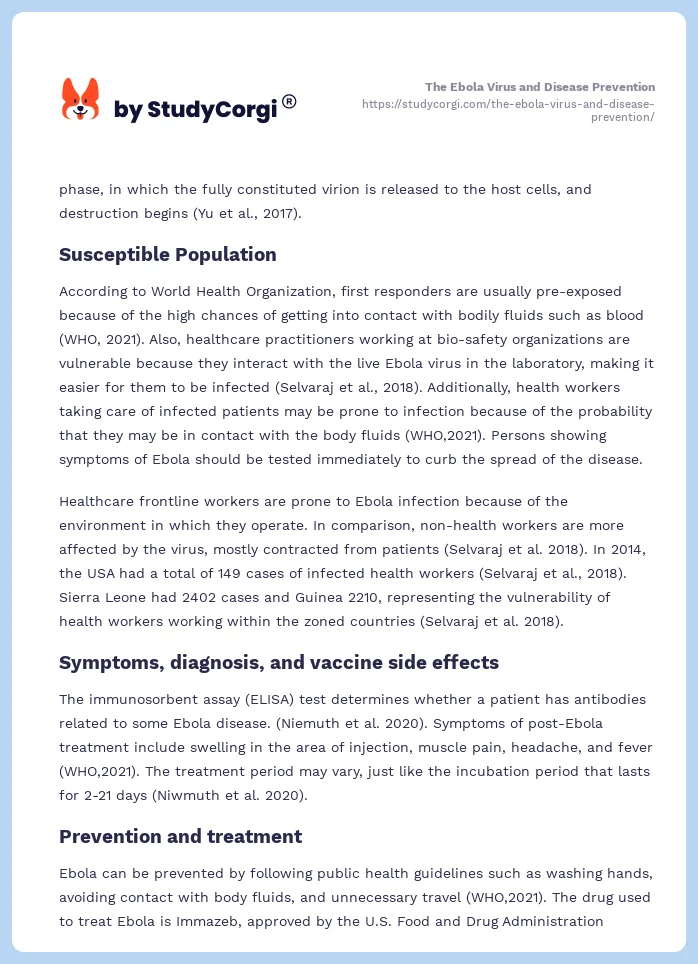 The Ebola Virus and Disease Prevention. Page 2