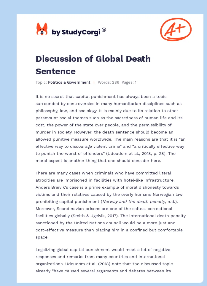 Discussion of Global Death Sentence. Page 1