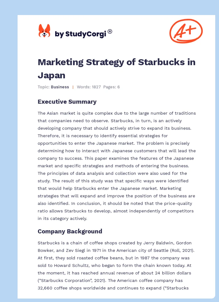 Marketing Strategy of Starbucks in Japan. Page 1