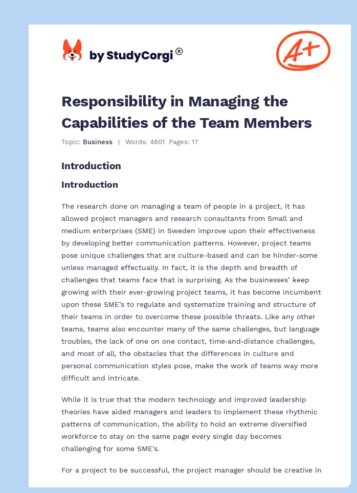 Responsibility in Managing the Capabilities of the Team Members. Page 1