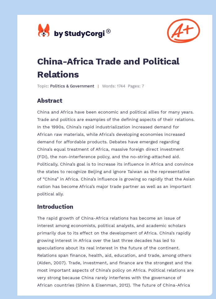 China-Africa Trade and Political Relations. Page 1