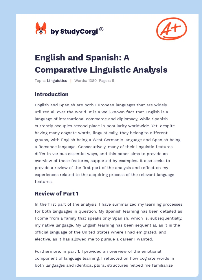 English and Spanish: A Comparative Linguistic Analysis. Page 1