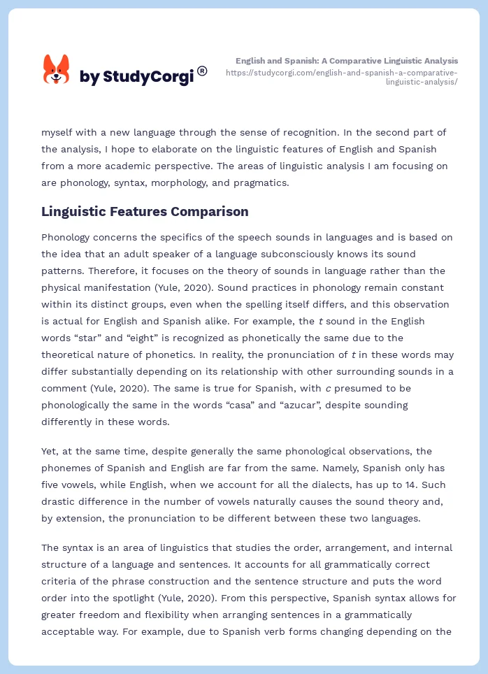 English and Spanish: A Comparative Linguistic Analysis. Page 2