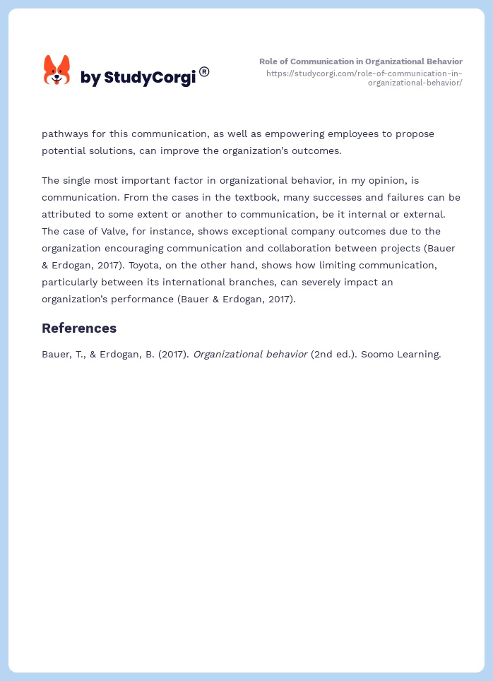 Role of Communication in Organizational Behavior. Page 2
