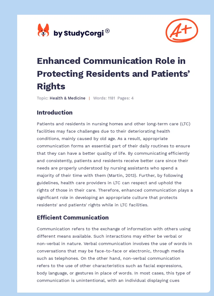 Enhanced Communication Role in Protecting Residents and Patients’ Rights. Page 1