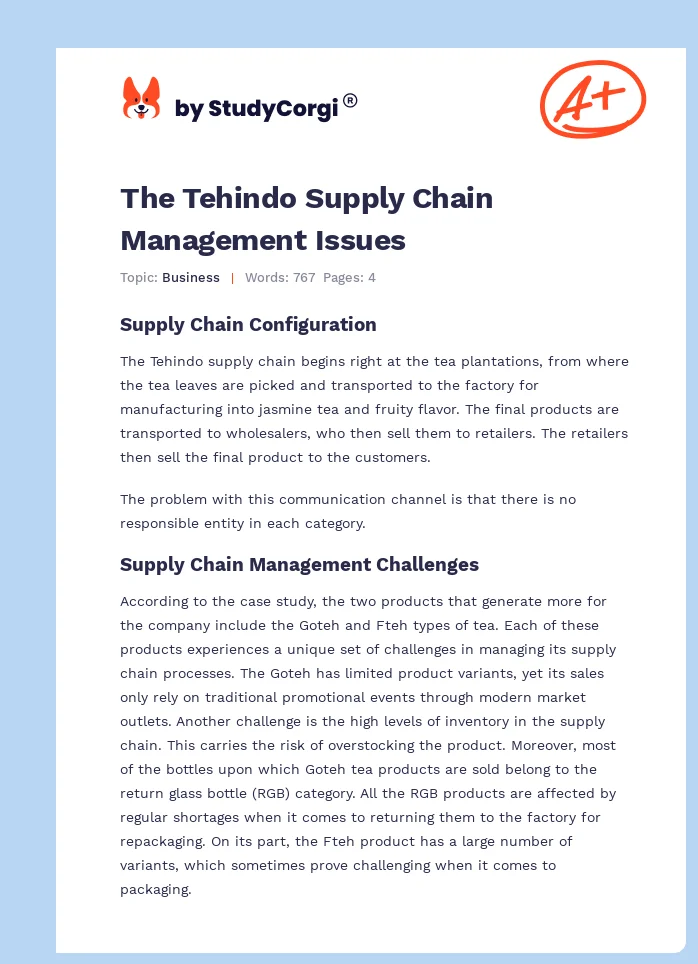 The Tehindo Supply Chain Management Issues. Page 1