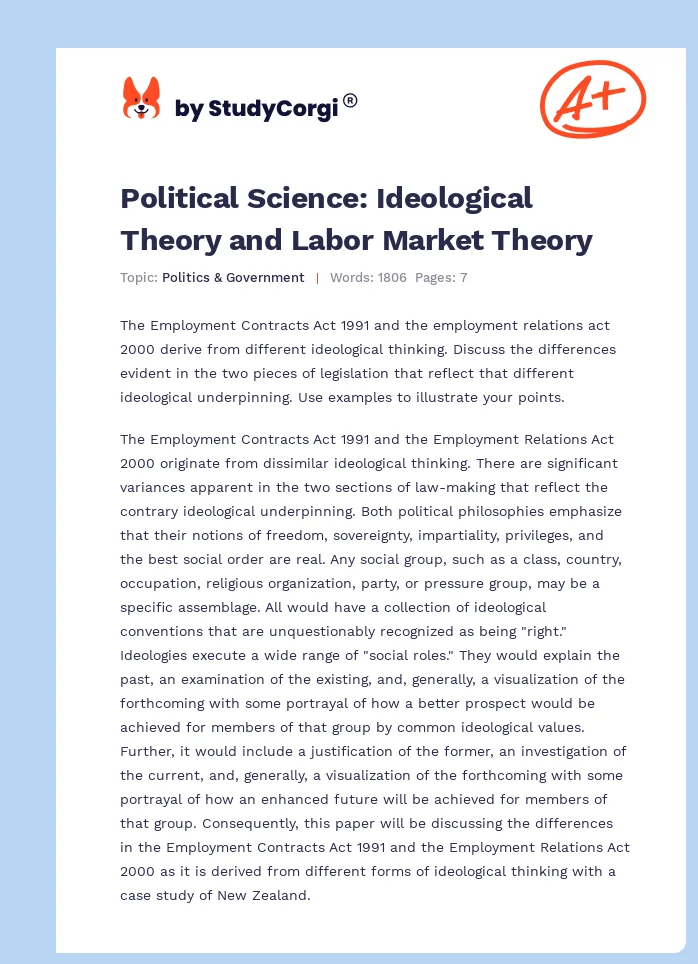Political Science: Ideological Theory and Labor Market Theory. Page 1