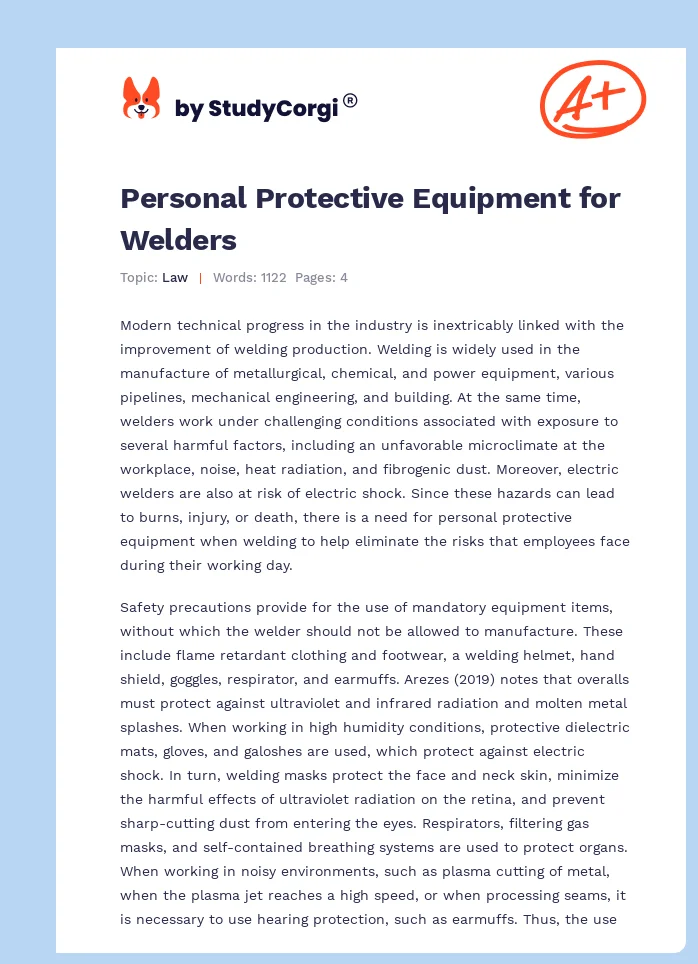 Personal Protective Equipment for Welders. Page 1