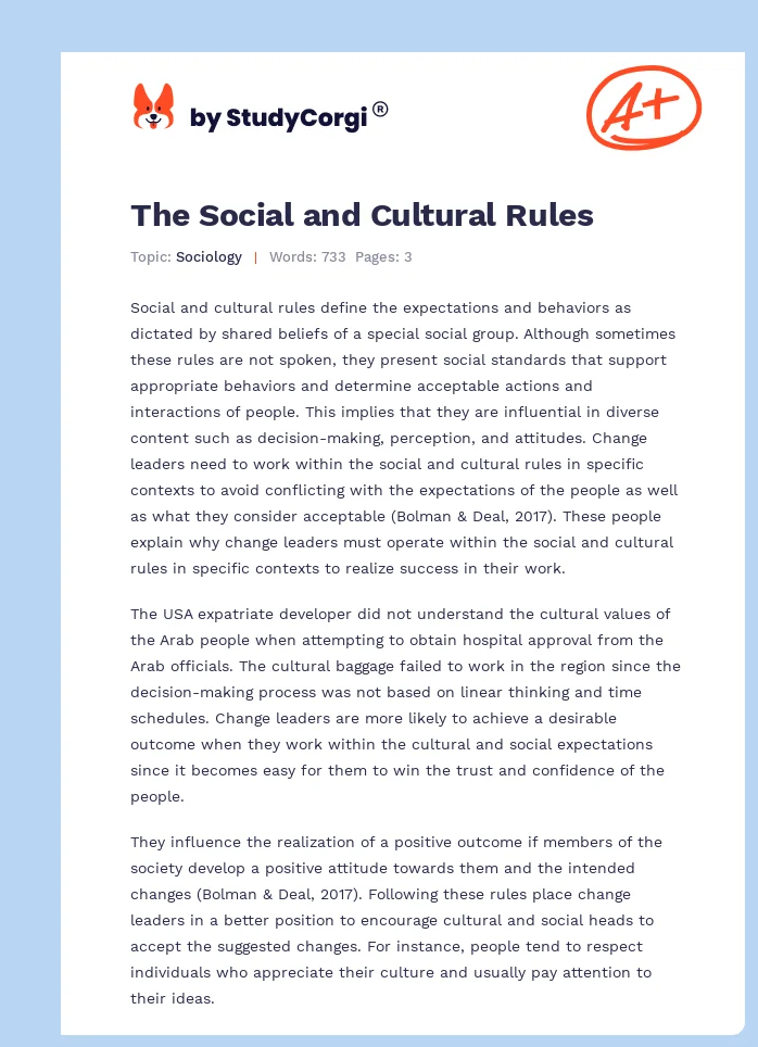 The Social and Cultural Rules. Page 1