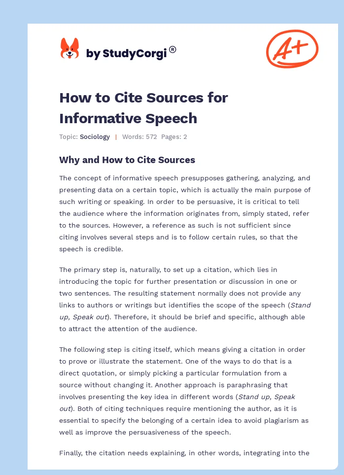 How to Cite Sources for Informative Speech. Page 1