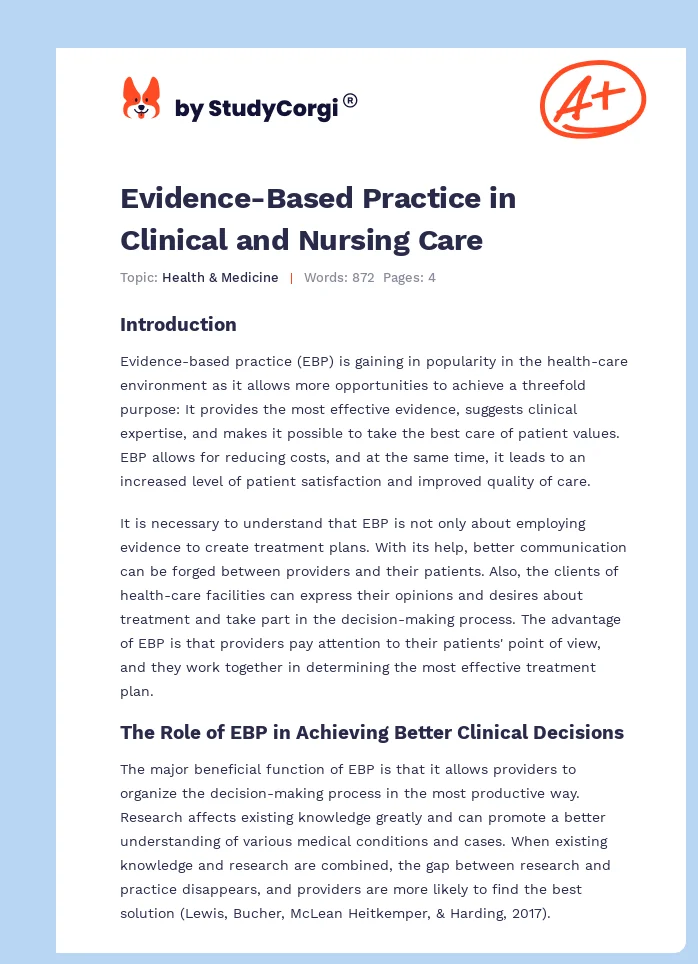 Evidence-Based Practice in Clinical and Nursing Care. Page 1
