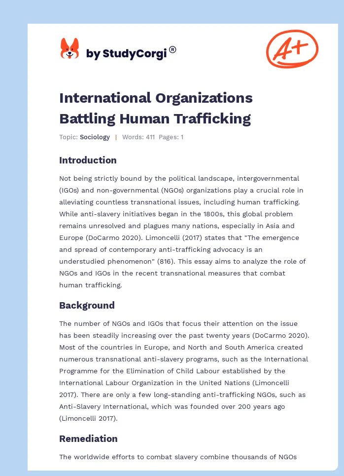 International Organizations Battling Human Trafficking. Page 1