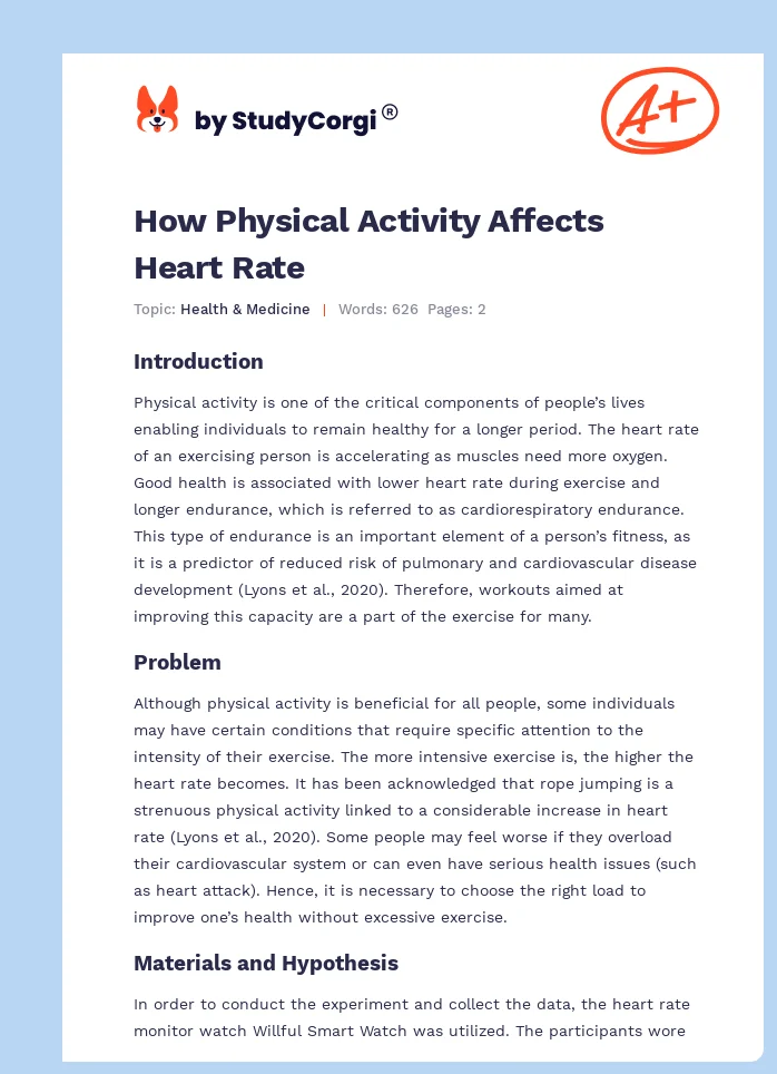 How Physical Activity Affects Heart Rate. Page 1