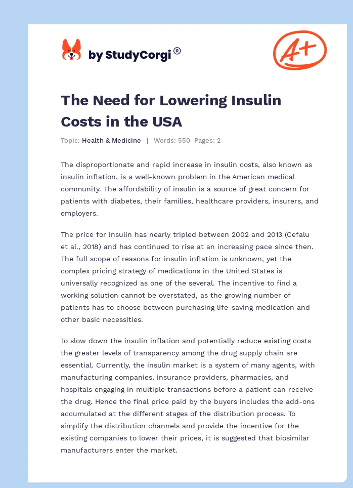 The Need for Lowering Insulin Costs in the USA. Page 1