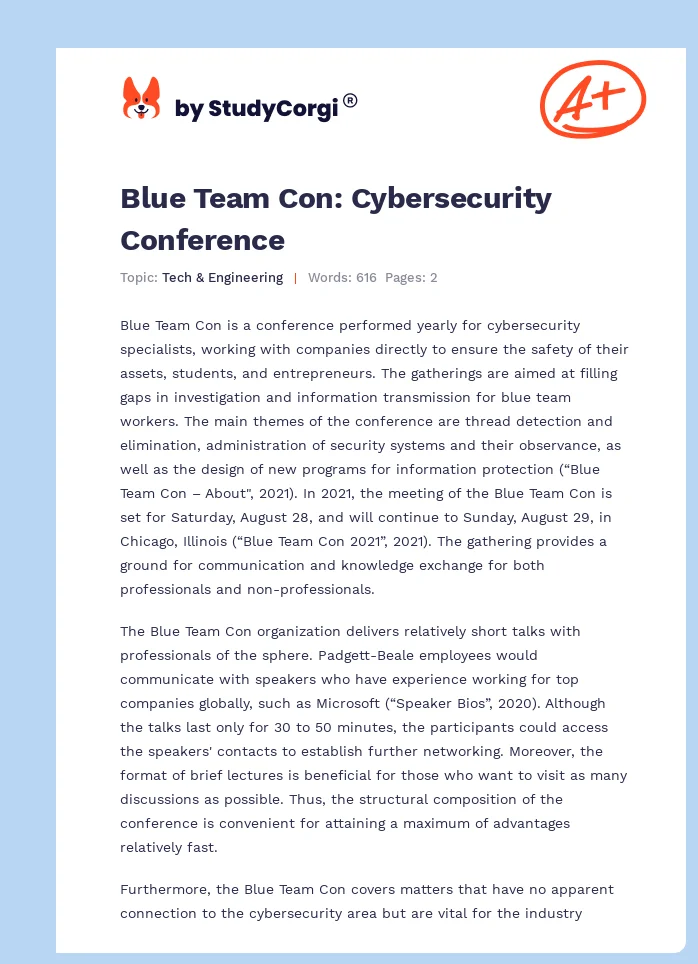 Blue Team Con: Cybersecurity Conference. Page 1