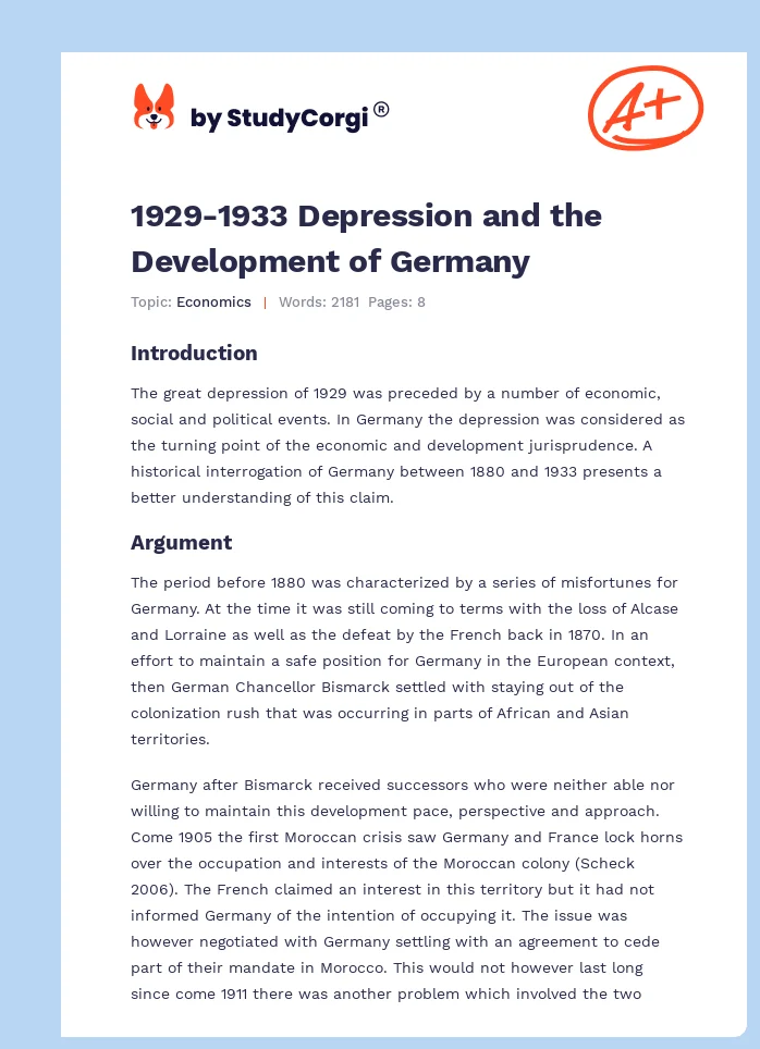 1929-1933 Depression and the Development of Germany. Page 1