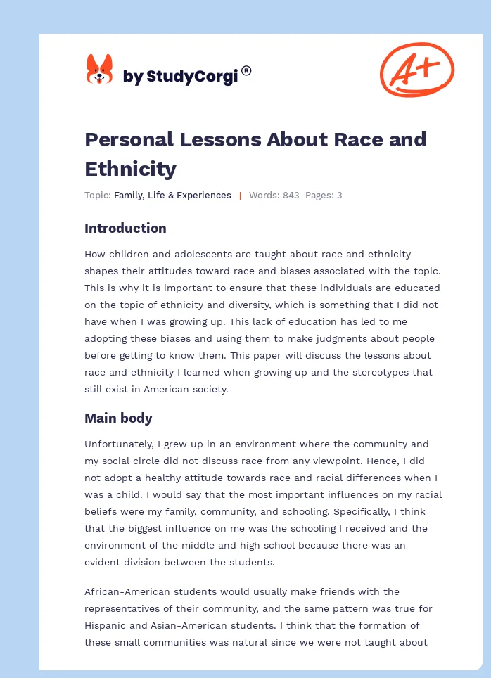 Personal Lessons About Race and Ethnicity. Page 1