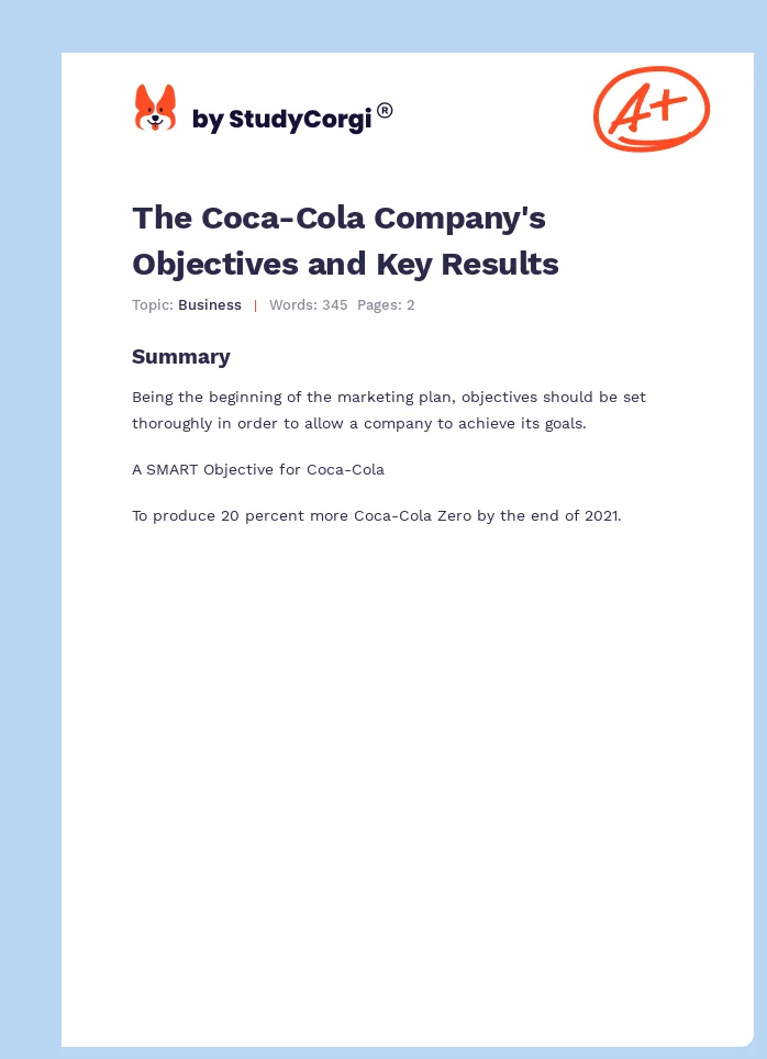 The Coca-Cola Company's Objectives and Key Results. Page 1