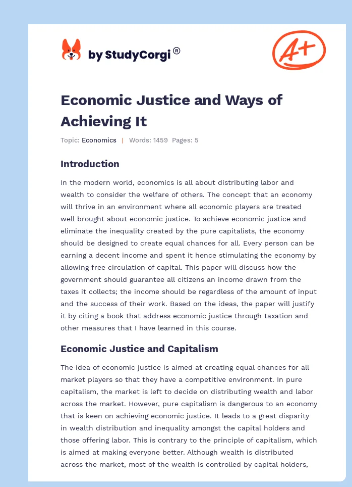 Economic Justice and Ways of Achieving It. Page 1