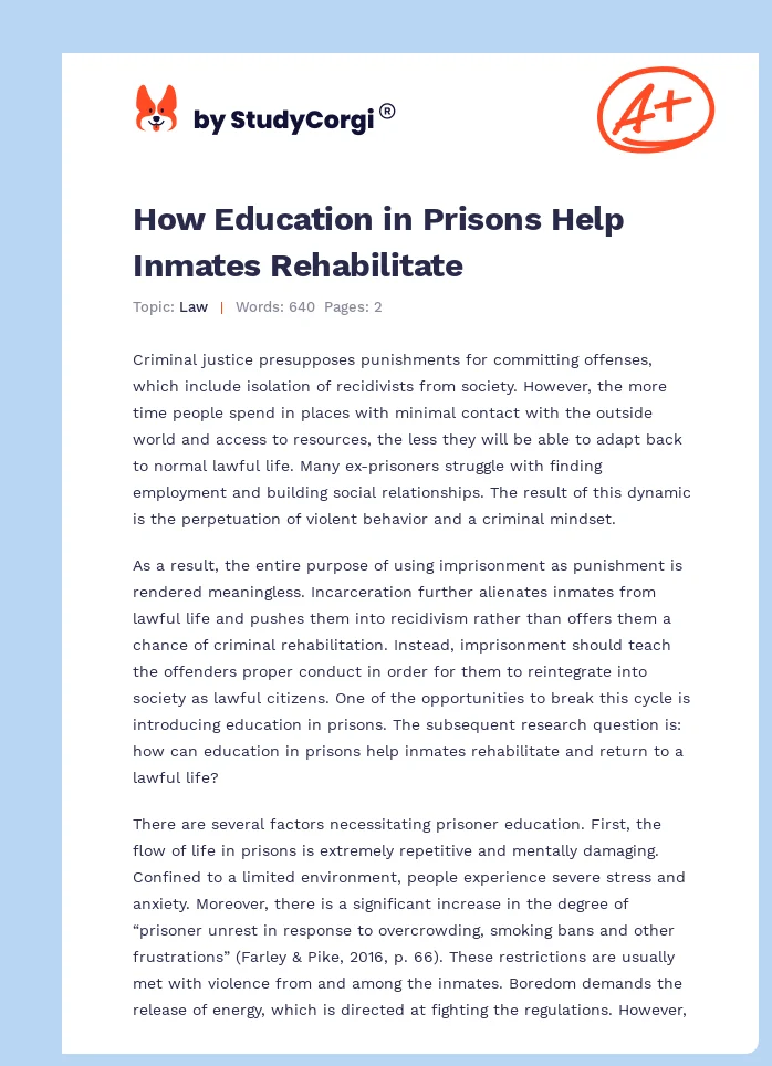 How Education in Prisons Help Inmates Rehabilitate. Page 1