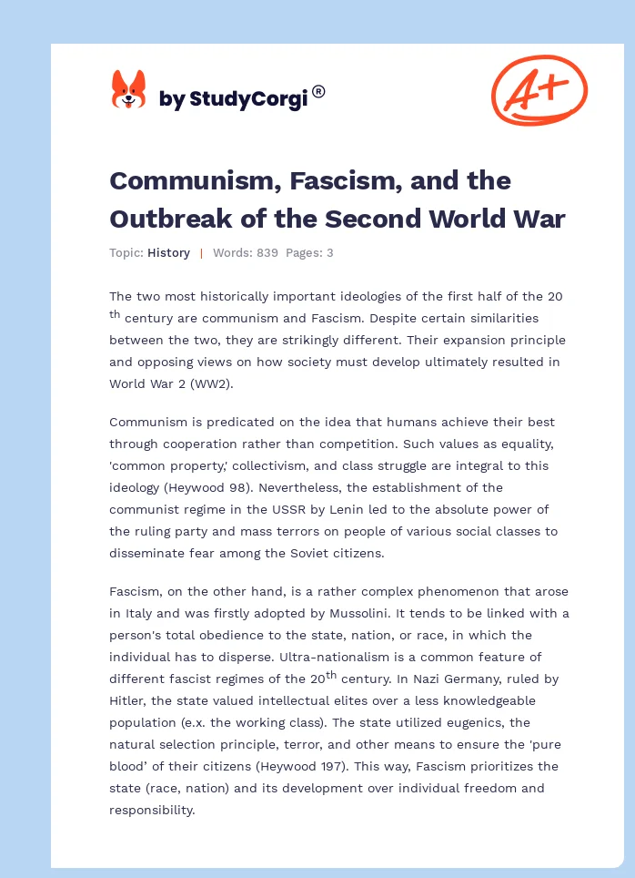 Communism, Fascism, and the Outbreak of the Second World War. Page 1