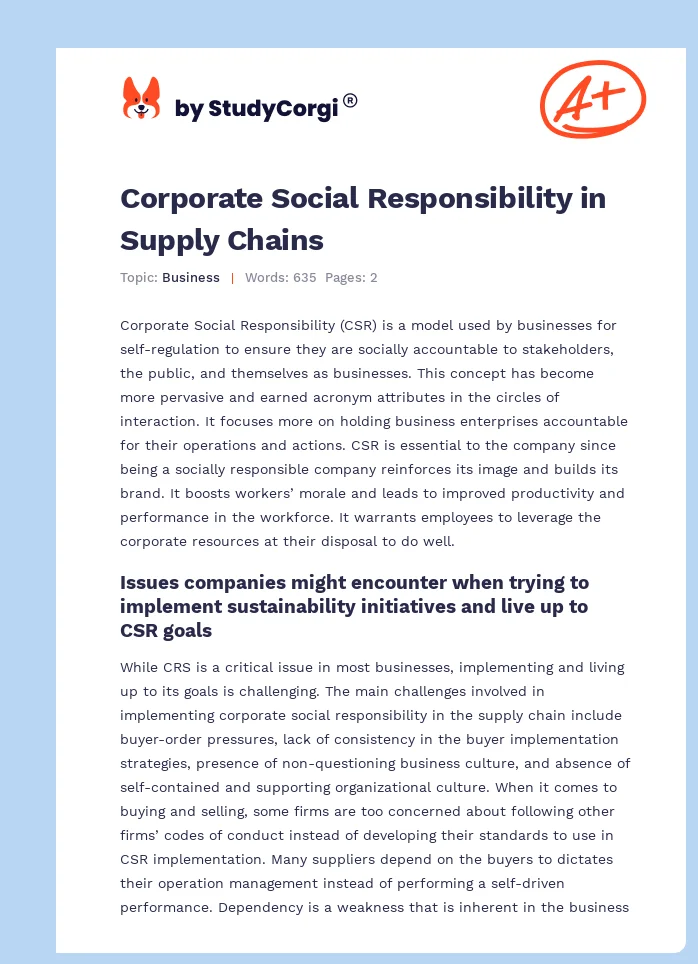 Corporate Social Responsibility in Supply Chains. Page 1