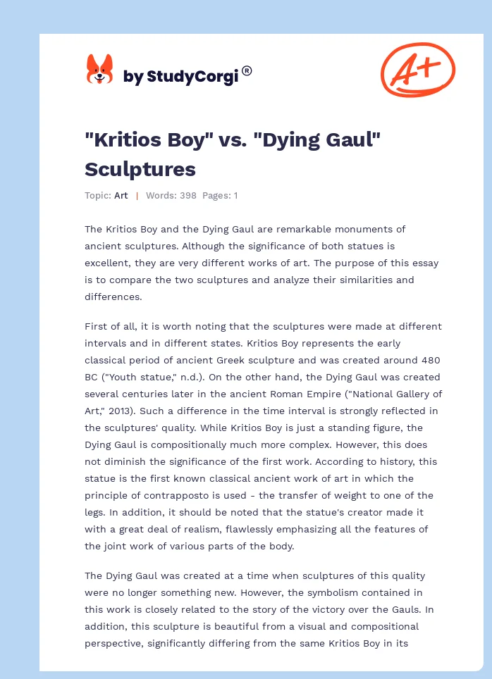 Sculptural Perspectives: Kritios Boy and the Dying Gaul. Page 1