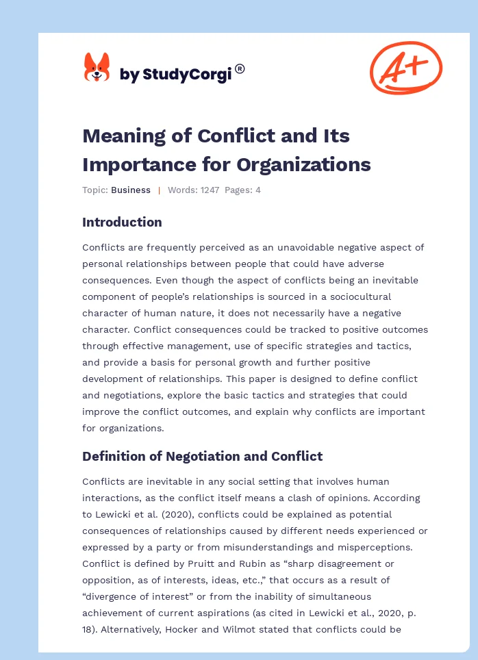 Meaning of Conflict and Its Importance for Organizations. Page 1