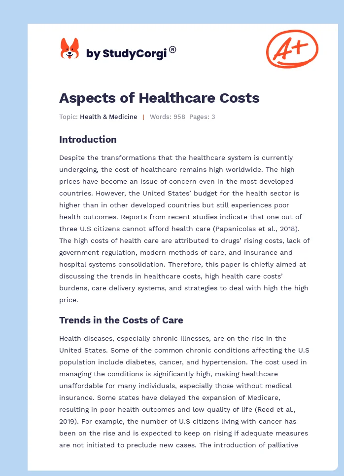Aspects of Healthcare Costs. Page 1