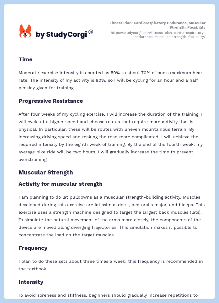 Fitness Plan: Cardiorespiratory Endurance, Muscular Strength, Flexibility. Page 2