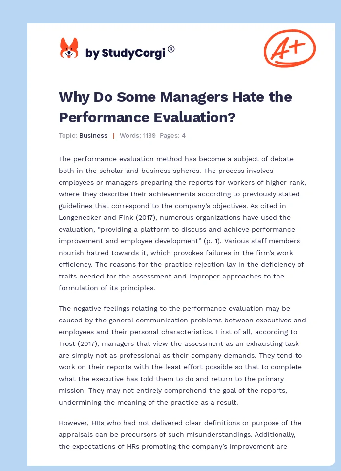 Why Do Some Managers Hate the Performance Evaluation?. Page 1